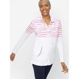 Talbots Womens XS White Pink Tie Dye Stripe Athletic Zip Jacket Lightweight
